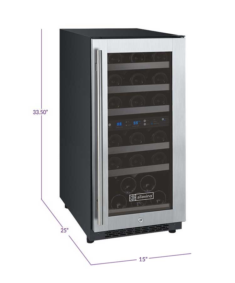 15" Wide FlexCount II Tru-Vino 30 Bottle Dual Zone Stainless Steel Right Hinge Wine Refrigerator - Allavino VSWR30-2SR20 - Allavino - Wine Fridge Pros