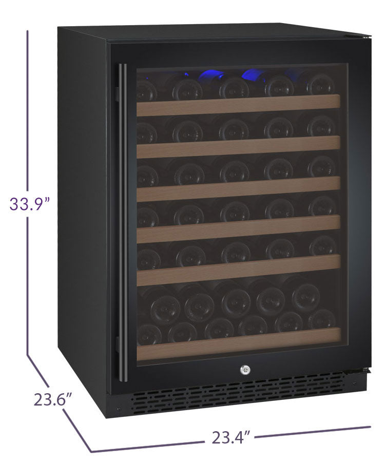 24" Wide FlexCount II Tru-Vino 56 Bottle Single Zone Black Right Hinge Wine Refrigerator - Allavino VSWR56-1BR20 - Allavino - Wine Fridge Pros