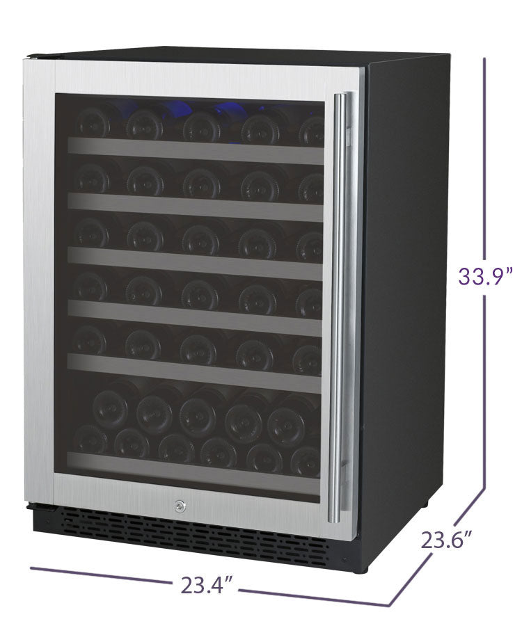 24" Wide FlexCount II Tru-Vino Series 56 Bottle Single Zone Stainless Steel Left Hinge Wine Refrigerator - Allavino VSWR56-1SL20 - Allavino - Wine Fridge Pros