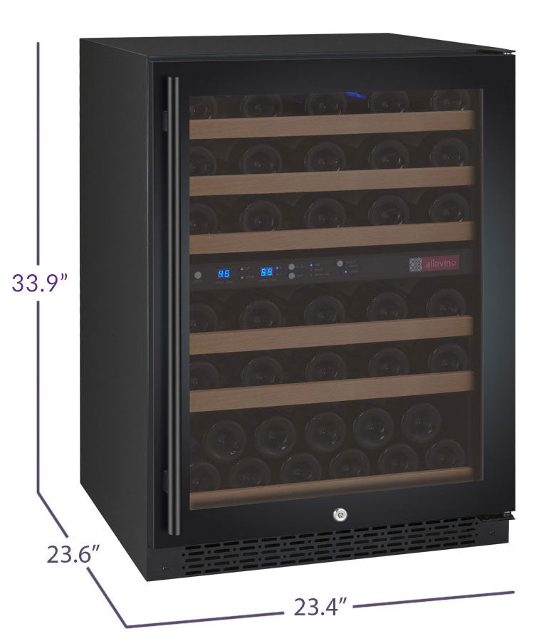 24" Wide FlexCount II Tru-Vino 56 Bottle Dual Zone Black Right Hinge Wine Refrigerator - Allavino VSWR56-2BR20 - Allavino - Wine Fridge Pros