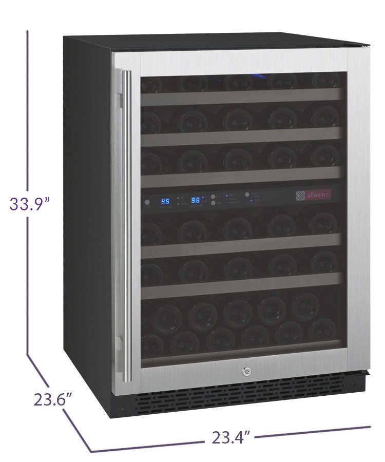 24" Wide FlexCount II Tru-Vino 56 Bottle Dual Zone Stainless Steel Right Hinge Wine Refrigerator - Allavino VSWR56-2SR20 - Allavino - Wine Fridge Pros